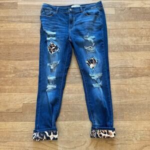 Ran Can dark wash distressed high-rise straight leg jeans pants size 34 b23